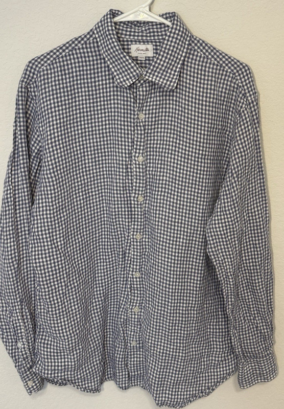 Hamilton 1883 Dress Shirt Men Xl Cotton Linen Gingham Pocket Button Down Checked