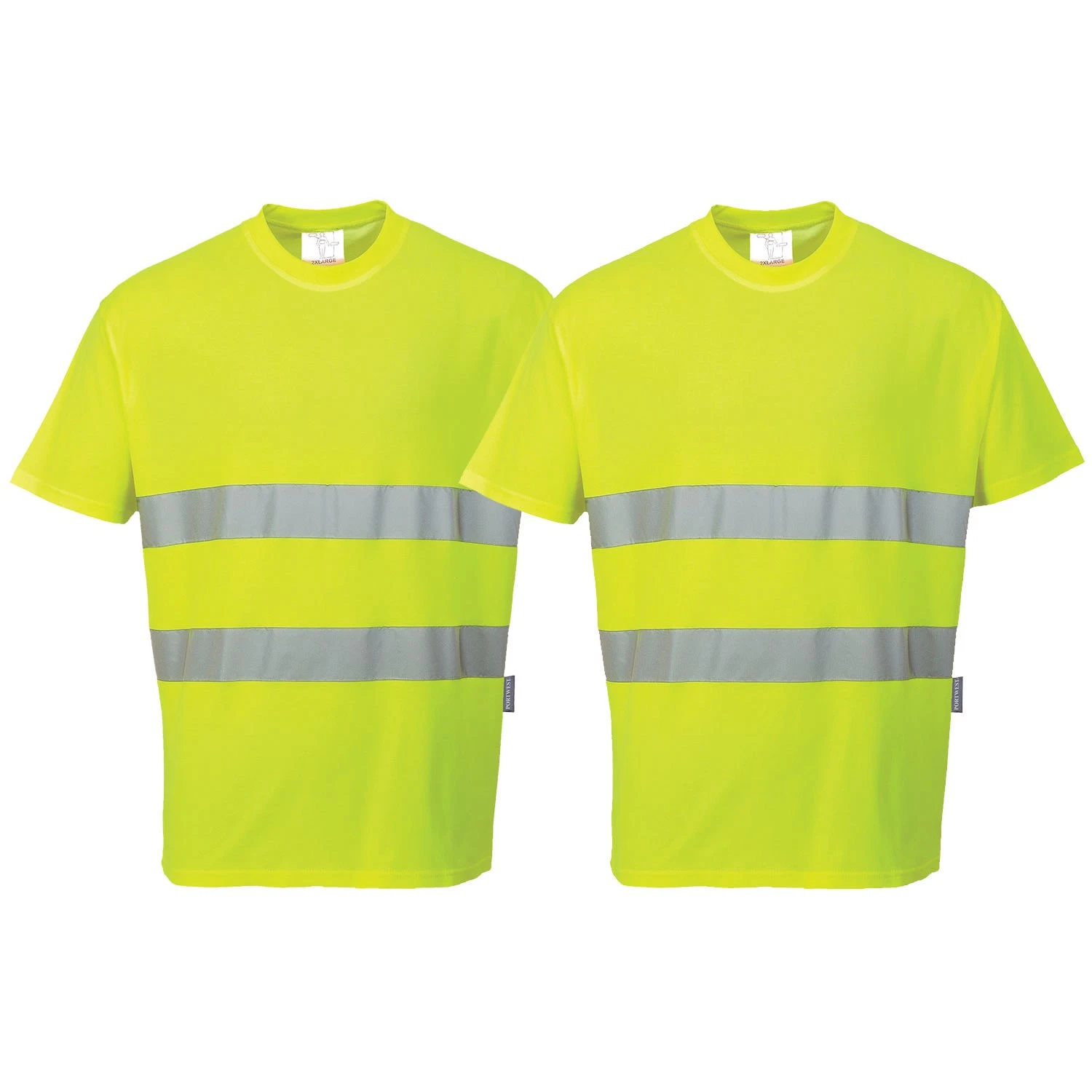 2 X Mens Hi-Vis Breathable Cotton Comfort T-Shirt Moisture 40+UPF Wicking