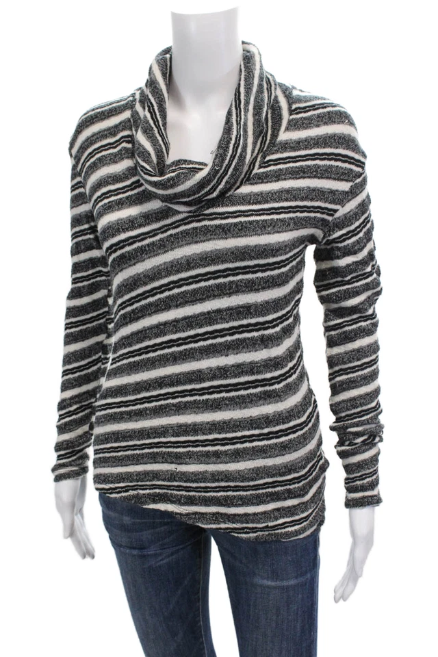 Suéter de cuello alto a rayas Three Dots para mujer negro blanco talla extra pequeña Foto 2 de 4