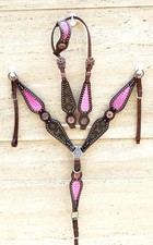 Custom Premium Horse Show Saddle Tack Western Leather Headstall Breast Collar