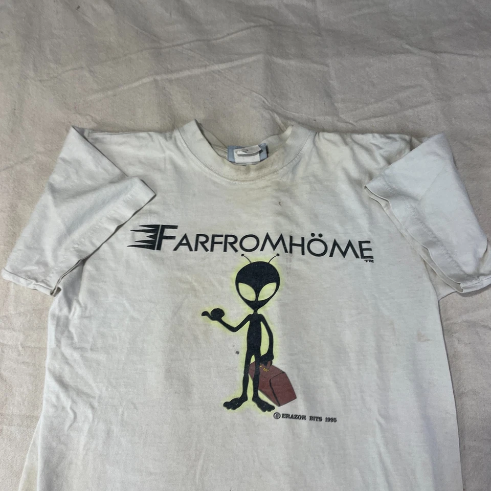 Vintage 90s Alien Shirt Mens Medium M White Skate Erazor Bits Farfromhome Logo - Image 2 of 4
