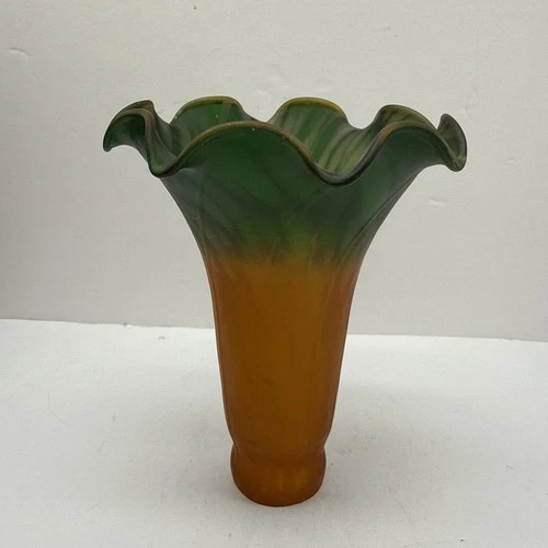 Vintage Glass Lily / Tulip Replacement Shade - Tiffany Style Green & Orange