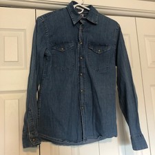 Wrangler Indigo Pearl Snap Denim Shirt Men's Size Small Classic Western