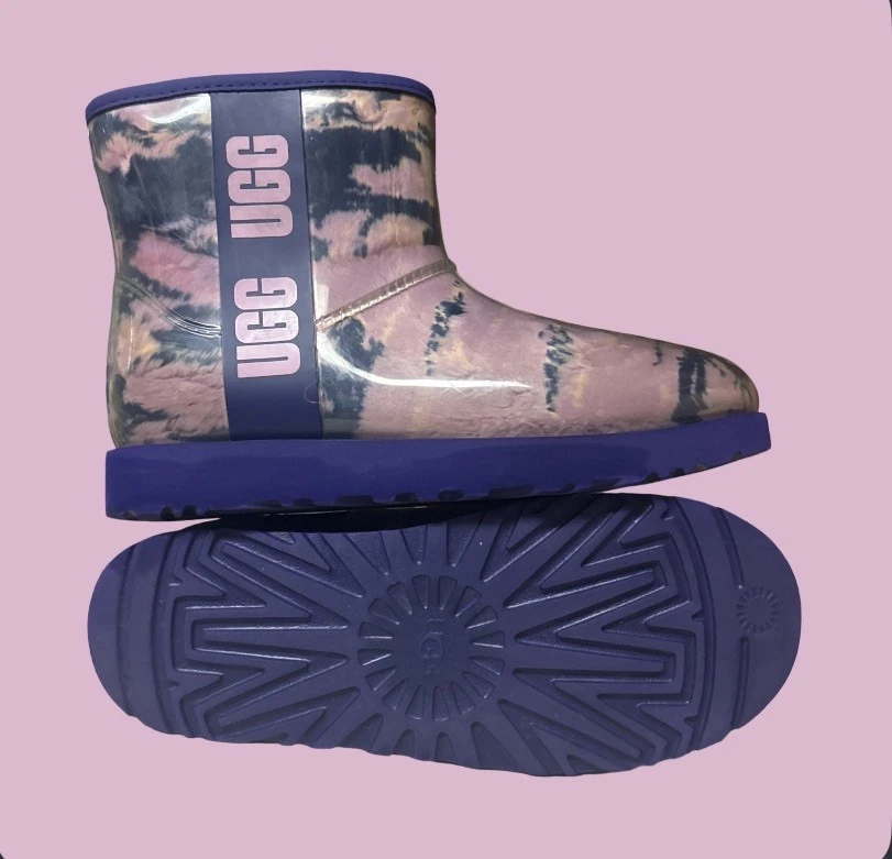 Women’s size 8 Classic Clear Mini Marble Violet Night Rain Boots used once