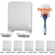 Bathroom Razor Holder and Wall Shelf - Space Aluminum, Punch-Free Mount