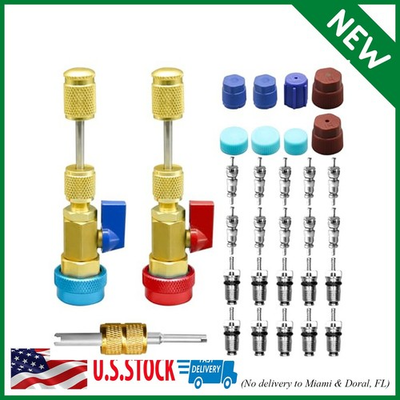 #ad 31Pcs R134A Valve Core Quick Remover Installer Tool Set High Low Pressure AC Va $38.59