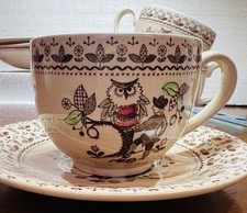 Cup and Saucer Set By Johnson Brothers Sugar And Spice Ironstone Owl Brown