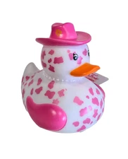 "FAB FINDS" PINK COWBOY HAT COW PRINT RUBBER DUCK 4" NEW GREAT FOR JEEP GIVING!
