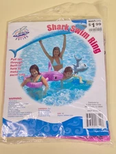 Vintage 2004 Shark Swim Ring by Sofina 78" Pull Through Tail Pink Pool Toy