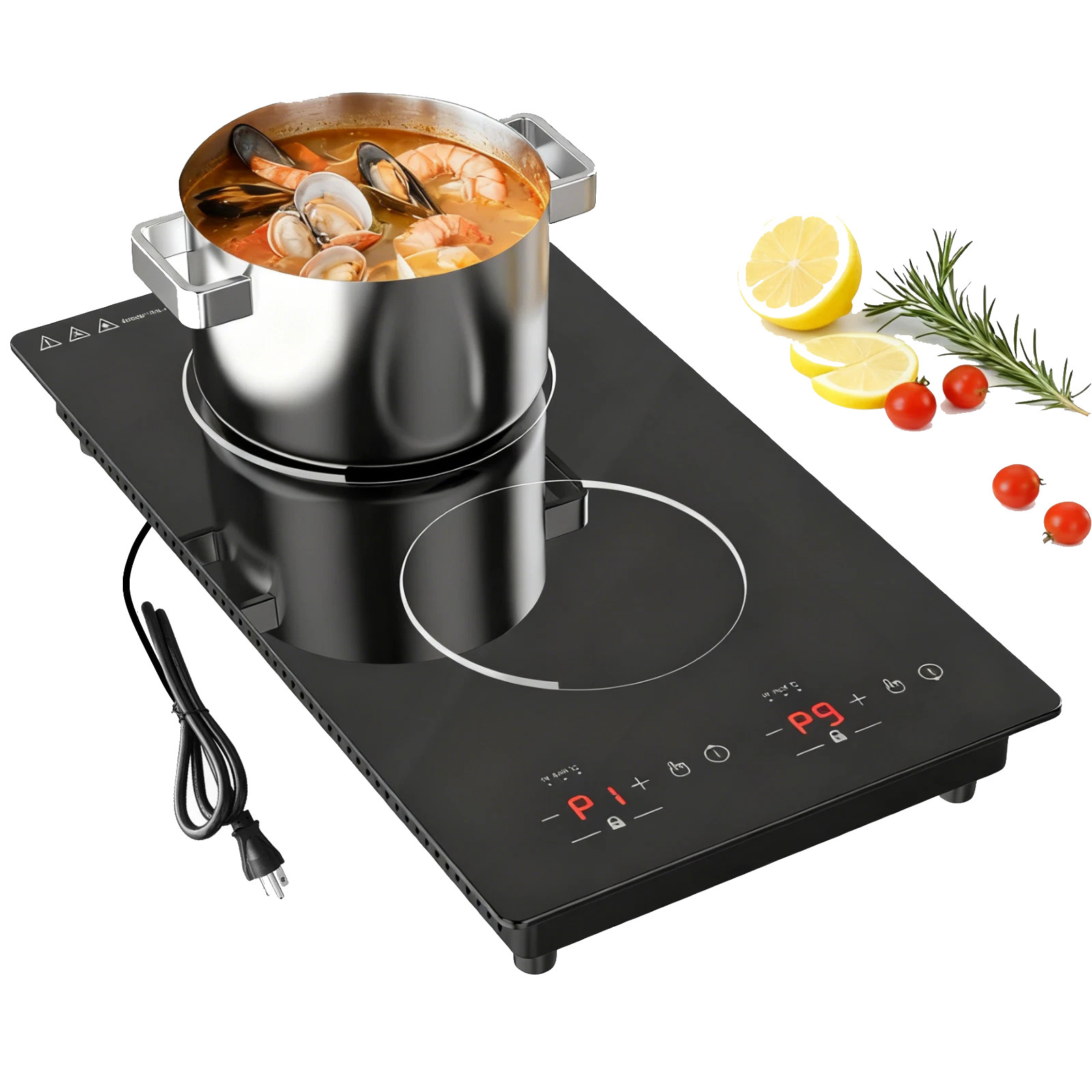 20" Electric Induction Silm Cooktop 2300W Glass 2 Burner Stove Top Cooktop 120V