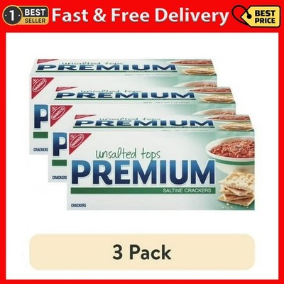 (3 Pack) Premium Unsalted Tops Saltine Crackers, Lunch Snacks, 16 Oz