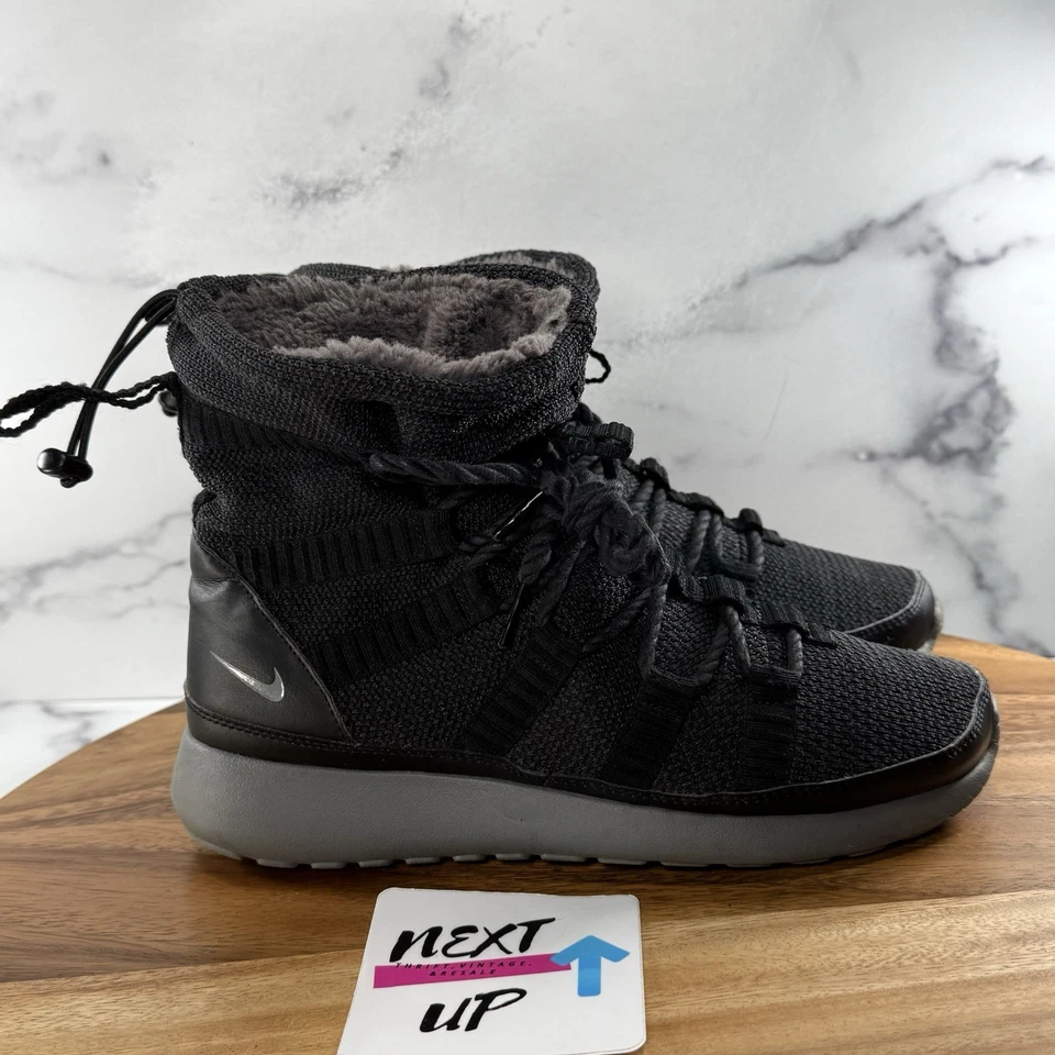 Tênis Feminino Tamanho 7.5-Nike Roshe One Hi Botas 807424-001 Pele Sintética Preto Cinza - Imagem 3 de 4