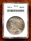 1926 P SILVER PEACE $1 DOLLAR, BEAUTIFUL, ANACS MS64, TONED