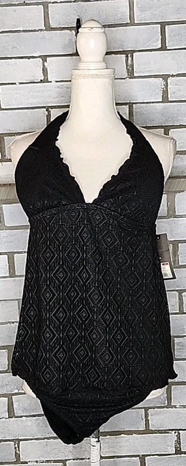 NWT Mossimo Women's Two Piece Halter Tankini Swimsuit Size XL Black - Image 2 of 4