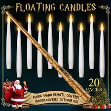 Floating Candles with Wand 20PCs -Christmas Magic Hanging Flameless Candles T...