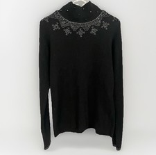 VINTAGE 80s KIKIT Beaded Turtleneck Sweater Size L 95 Lambswool Wool Elegant