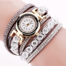 NEW! Women Boho Fashion Jewelry.Rhinestones Bracelet Winding Watch Beige