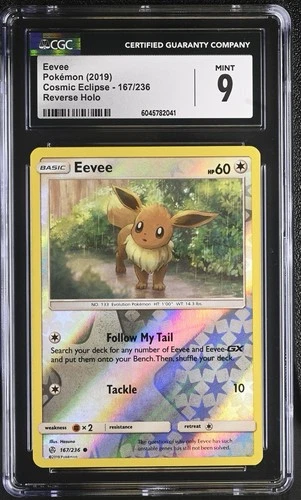 CGC 9 Eevee 167/236 Sun & Moon Cosmic Eclipse Pokémon TCG *Free Slab Included*🔥