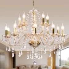 Modern Elegant 15 Lights K9 Crystal Glass Chandelier Golden Pendant Ceiling L...