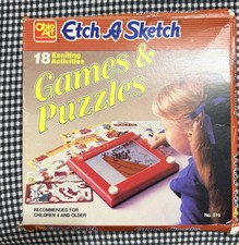Vintage Etch A Sketch Games  Puzzles 18 Reusuable Plastic Screens Sports Looney