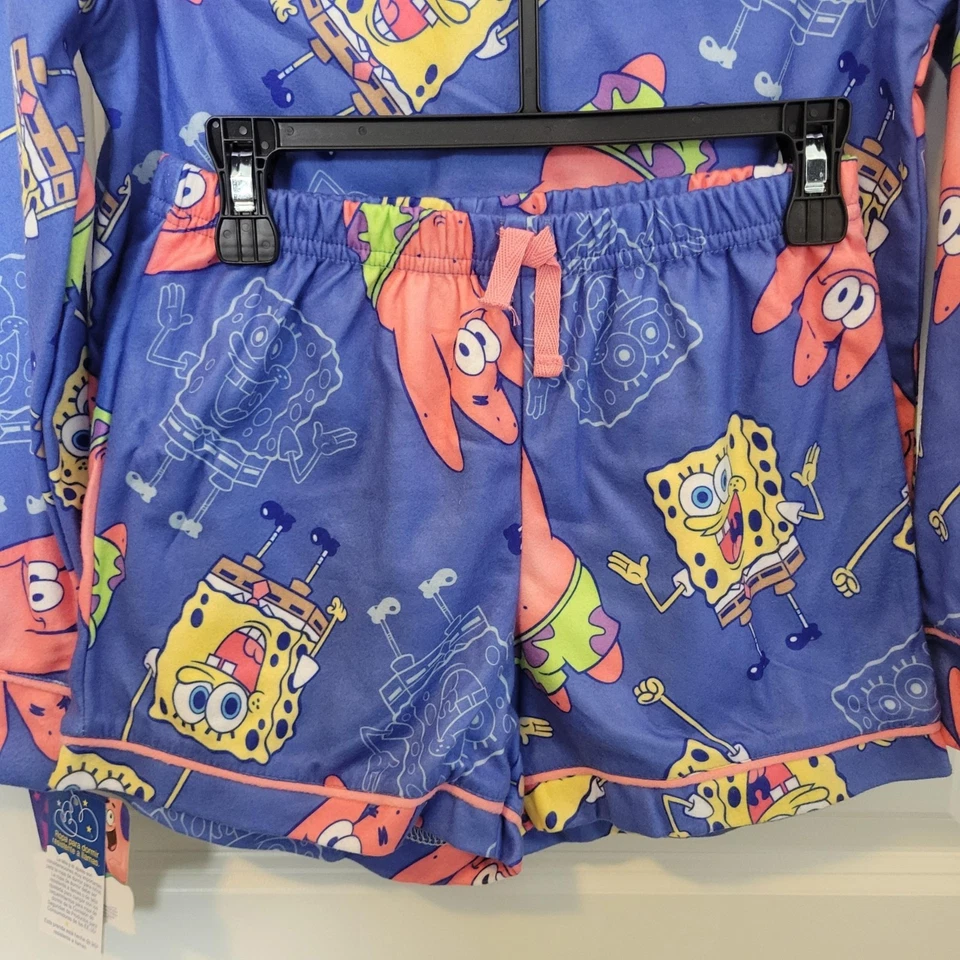 NOVO com etiquetas Bob Esponja 2 peças conjunto de pijama manga longa com shorts crianças médio macio confortável - Imagem 4 de 4