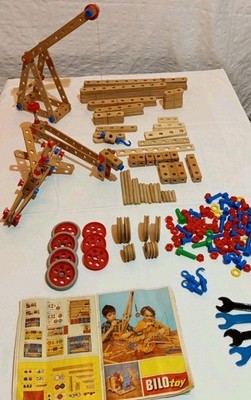 Bilofix Bilotoy Baukasten Konvolut 1968 mit Anleitung Holz Kunststoff großes Set