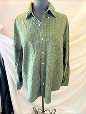 Nautica Men's Large Olive/Navy Blue/White Plaid Long Sleeve Button-Up Shirt