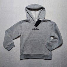 Adidas Hoodie Boys Size 6 Grey Brand New AA10360 Fleece Pullover Logo