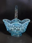 FENTON Aqua Blue Opalescent Lily of the Valley 7.5" Basket Vase Glass MINT