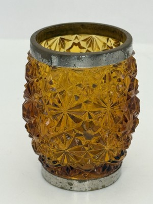 VTG Deep Amber Toothpick Holder Daisy Button Barrel Torx Star Sid Lethbridge