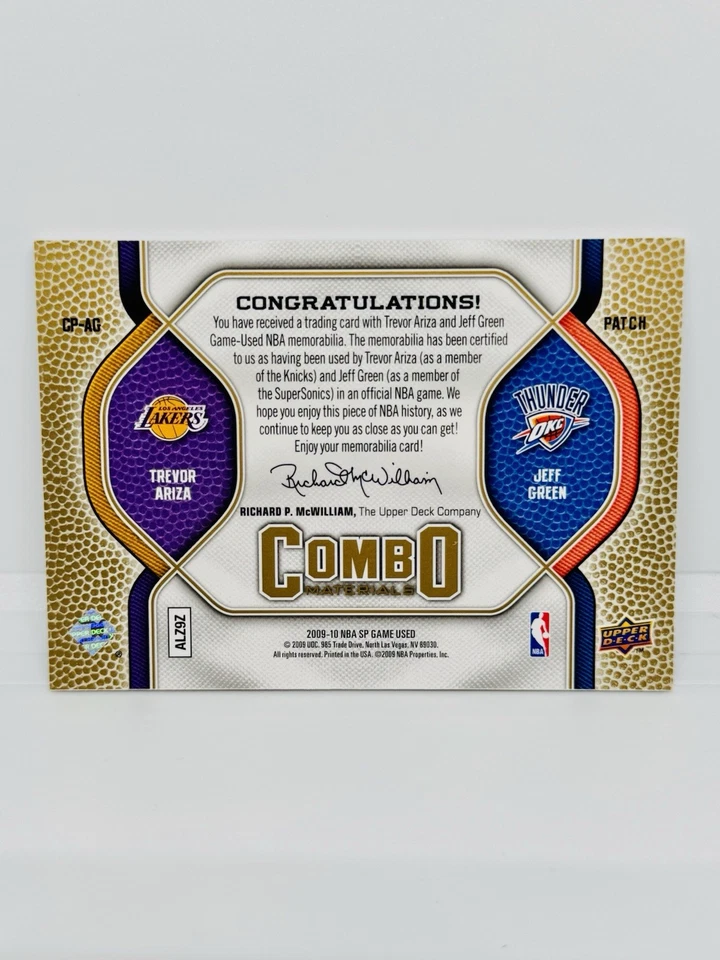 Parche de materiales combinados JEFF GREEN/TREVOR ARIZA 2009-10 SP/99 usado en juegos Foto 2 de 2