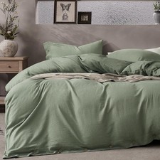 Cotton Duvet Cover King Size - Sage Green Comforter Cover with Button 100 