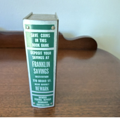 Franklin Savings Institution Metal Book Coin Bank Newark NJ Banking & Insurance