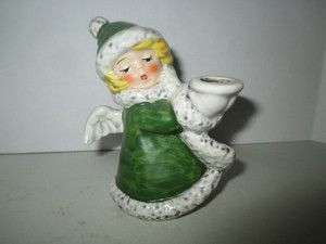 Vintage Goebel 1975 Christmas Green Angel Candle Holder W. Germany
