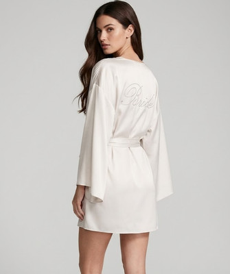 Victoria's Secret Bridal Crystal Embellished White Satin Short Robe XS/S NWT