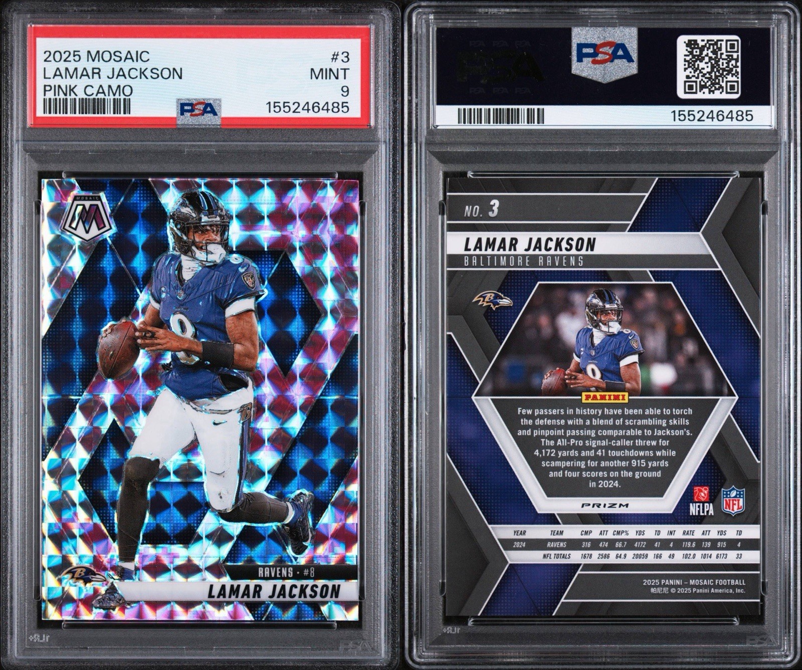 2025 Panini Mosaic - Lamar Jackson #3 Pink Camo Prizm POP 2!! PSA 9!!