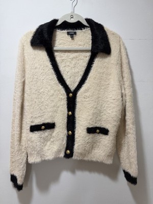 NEW EXPRESS $98 SANDSHELL TIPPED FAUX FUR NOVELTY BUTTON CARDIGAN SZ XL
