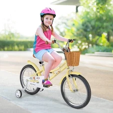 18" Kids Bike w/Height Adjustable Handlebar Seat Basket Bell Training Wheels