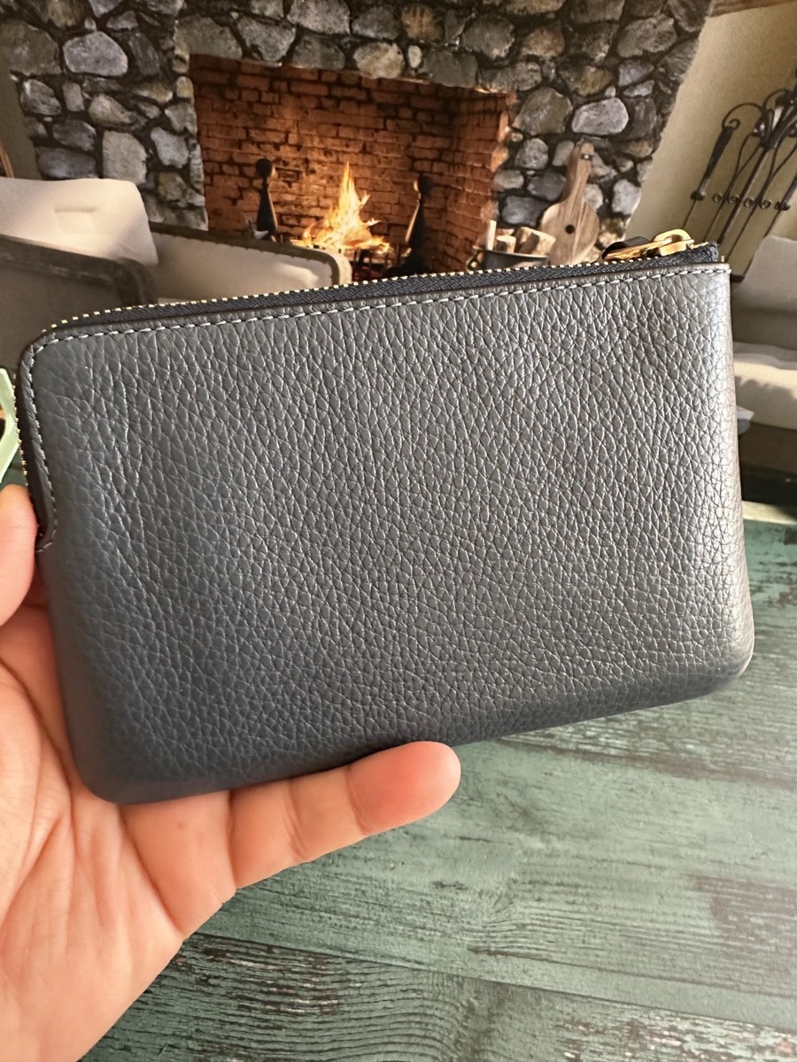 COACH Corner Zip Wristlet Denim with Embellishment CDF32 Gold/Dark