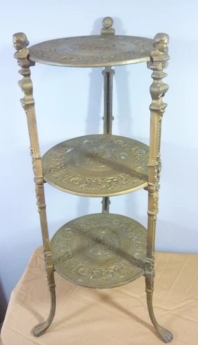Vintage Ornate Brass 3 Tier Plant Stand  25K017
