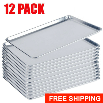12 Pack Full Size Aluminum 18''x 26'' Bun Sheet Baking Pan Wire Rim Commercial CPS