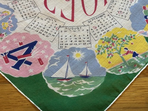 Bonito pañuelo gráfico vintage 1953 Hankie Seasons Celebrations - Imagen 5 de 6