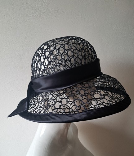 Cappello MARZI Firenze Vintage Rete Raso Elegante Cerimonia Largo Grande Italy - Foto 3 di 8