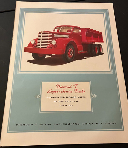 Red 1940 Diamond T Trucks 100,000 Mile Guarantee - Vintage Print Ad / Wall Art