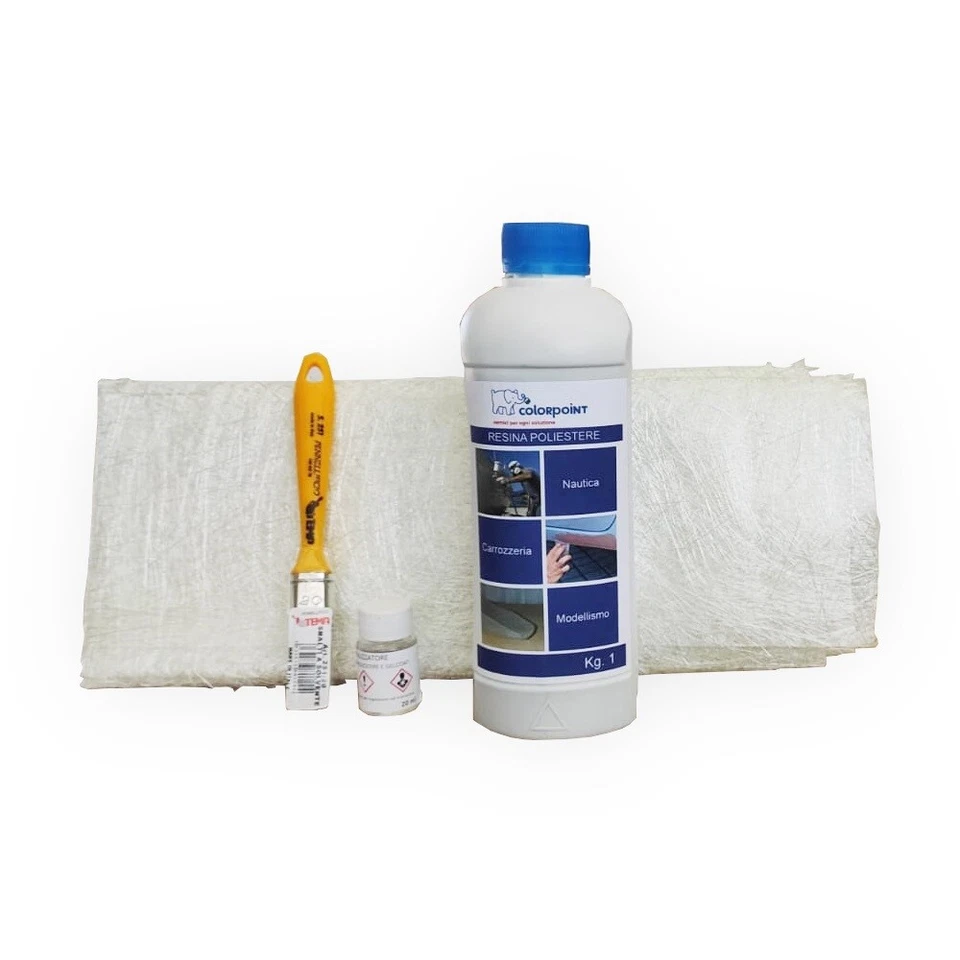 KIT VETRORESINA POLIESTERE 1,3 KG NAUTICA AUTO RESINA 1KG + 1Mq MAT 300+Pennello - Immagine 2 di 4