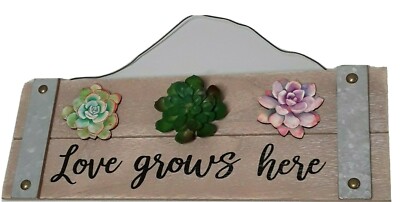 Love Grows Here Wooden Accent Wall Hanging Decoration 13''x5'' 