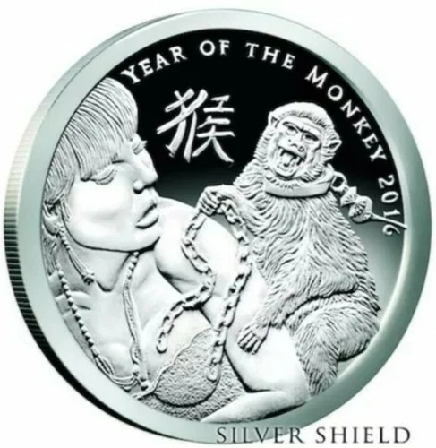1 OZ .999 PURE SILVER SHIELD PROOF 2016 YEAR OF THE MONKEY ROUND COIN COA GIRL