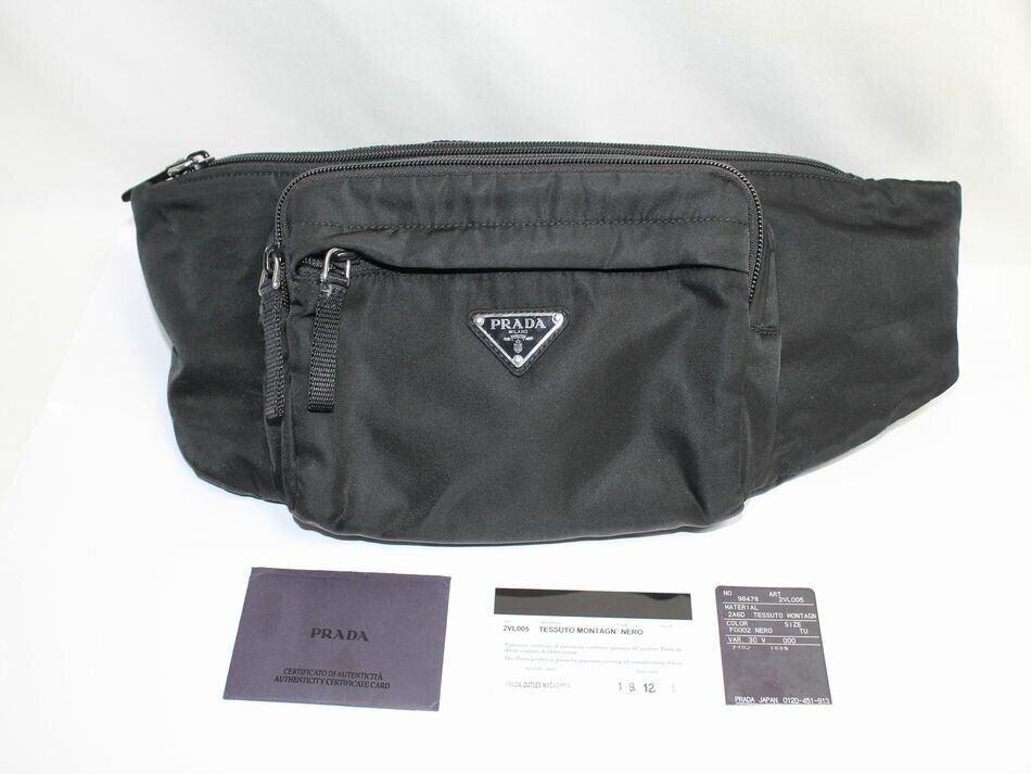 Prada Marsupio Tessuto Nylon Triangle Logo Black Belt Bag 2VL005