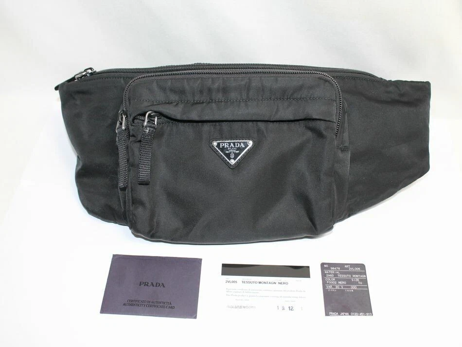 PRADA 2VL005 Nylon Shoulder Waist Belt Bag Pouch Fanny Pack Black Used Japan