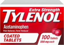 Tylenol Extra Strength Pain Reliever  Fever Reducer, 500 mg, 100 Coated Tablets
